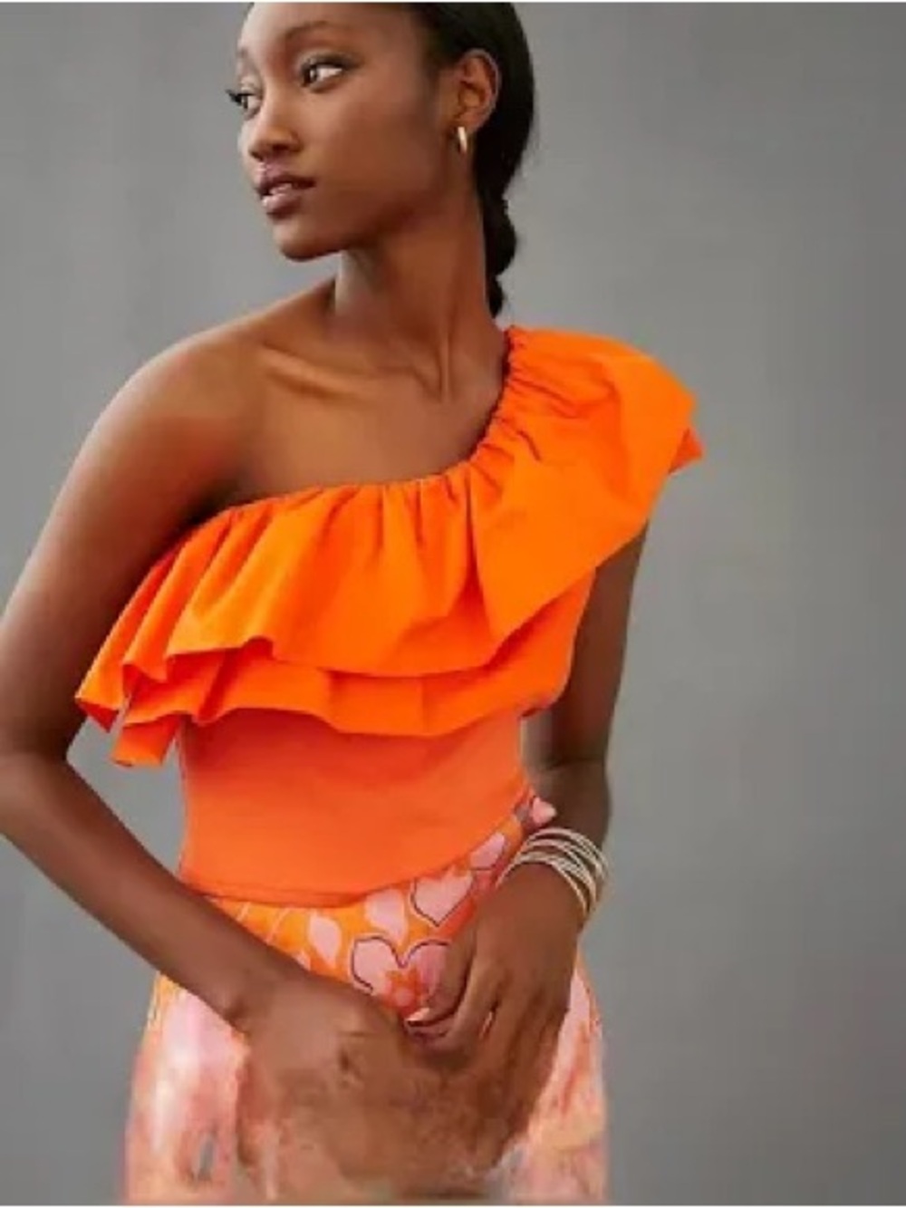 Anthropologie Sunday in Brooklyn One-Shoulder Ruffle Crop Top Orange | Size S